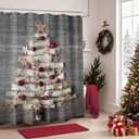 BROSHAN Christmas Tree Shower Curtain,Rustic Fabric Christmas Shower Curtains for Bathroom Winter Holiday Farmhouse Bathroom Decor Shower Curtain Set with Hooks, 78 inches Long