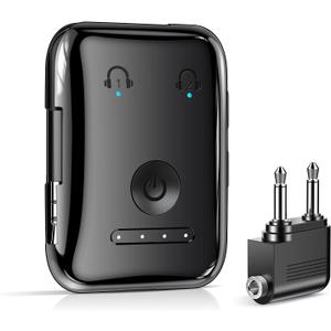 Premium Bluetooth 5.4 Transmitter, Airplane Wireless Adapter, Supports 2 AirPods/Headphones, Bluetooth Transmitter for TV, Airplane, Gym, with aptX Adaptive & Low Latency (Black)