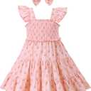 Mioglrie Little Girl Dresses Summer Outfits 4T-5T Girl Clothes Kids Princess Pink Ruffle Sleeveless Floral Dress Casual Park Sundress