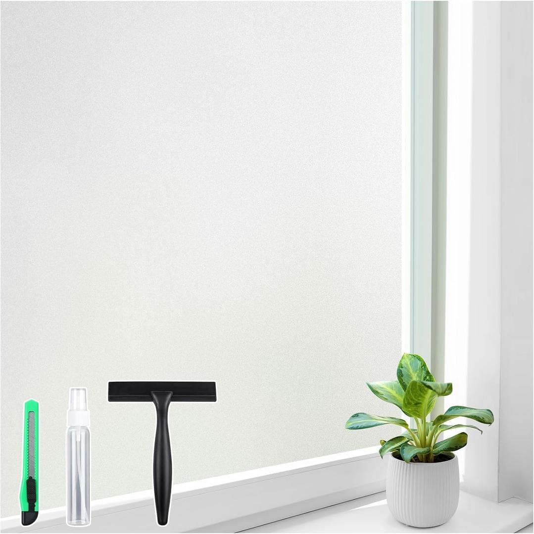 Homein Frosted Glass Window Privacy Film with Tools UV Blocking Privacy Film for Glass Windows, Static Cling No Glue Removable Reusable Anti Glare for Home Day and Night, Pure 35.4" x 78.7"