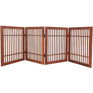 Urnporium Freestanding Wooden Dog Gate Foldable Indoor Pet Gate No Drill Expandable Barrier for Doorways Stairs Hallways Portable Wood Fence for Small Dogs & Puppies (Brown Pet Gate, 4 Panel 24" Tall)