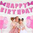 2 x Pink mouse Birthday Party Decorations,Cartoon Mouse Decor Supplies Include Happy Birthday Banner, Latex Balloon, Cake Toppers