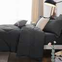 CozyLux Queen Comforter Set Dark Grey - Bed in a Bag Queen Size 7 Pieces, Luxury Soft Bed Set for All Seasons, Bedding Set with Comforter, Sheets, Pillowcases & Shams, Dark Gray, Queen