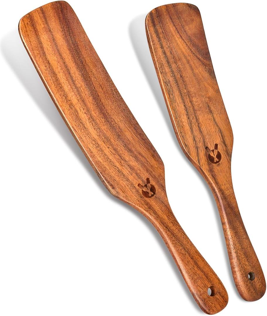 2Pcs Spurtles Kitchen Tools Wooden, Wooden Spurtle Spatula Set for Sourdough Starter, Natural from High Moist Resistance Teak, Kitchen Utensils for NonStick Cookware