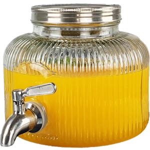 4/5 Gallon Glass Beverage Drink Dispenser with Spigot for Fridge Small Mini Water Jar Juice Tea Dispenser with Spout for Fridge,Stainless Steel Metal Spigot and Lid,Round Clear