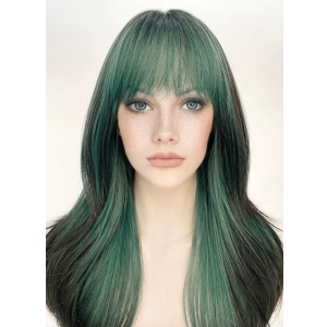 Green Mixed Black Straight Synthetic Hair Wig
