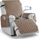 TAOCOCO 100% Waterproof Recliner Chair Covers, Reversible Recliner Covers with Leg Straps, Washable Recliner Sofa Covers for Larger Recliner Furniture Dog Protector with Pocket (Khaki, 28'')