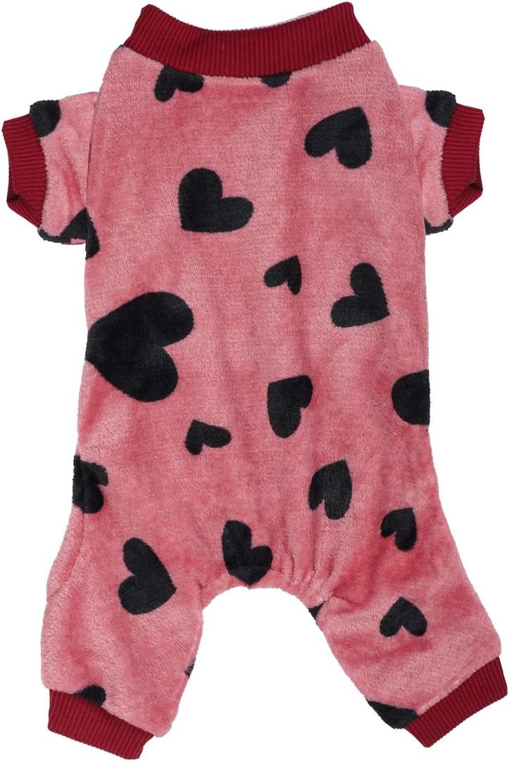 Dog Pajamas Love Heart Dog Sweater Pjs Warm Soft Pet Holiday Clothes Puppy Jumpsuits Onesie Outfits for Small Dogs and Cats (Small, Heart)