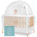 Premium Pop Up Crib Tent, Crib Cover to Keep Baby from Climbing Out, Prevent Falls and Mosquito Bites, Safety Net Canopy - Sturdy & Stylish Infant Topper, Mosquito Net (Full Size Crib - 52 Inch, Premium - Gray Stars & Moons)