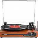 Vinyl Record Player with Speakers,Bluetooth Portable Turntable for Vinyl Records,Phonograph LP Player with 3 Speed USB RCA in Vintage Brown