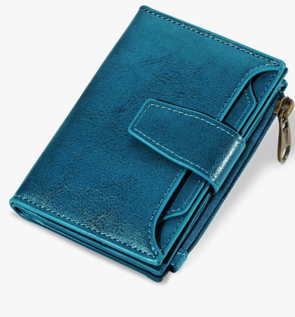 Small Wallet Women RFID Blocking Soft Leather Bifold Compact Card Holder Wallet for Women with Zipper Coin Pocket 4 ID Window