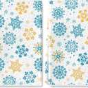AnyDesign Winter Kitchen Dish Towel 18 x 28 Inch Gold Blue Snowflake Dishcloth Vintage Decorative Hand Drying Tea Towel for Baking Cooking Home Kitchen Decor Housewarming Gift, 2Pcs
