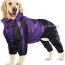 Dog Raincoat, Waterproof Dog Rain Coats for Large Dogs, Lightweight Rain Jacket, Adjustable 4 Legs Pet Poncho with Hood, Snow-Proof Dog Vest Rainwear, Rain Clothes Apparel with Leash Hole (Purple)