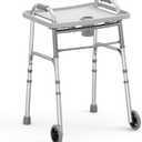 FSA/HSA Eligible Folding Walker with Tray, 5" Wheels Lightweight Walkers for Seniors and Adults, Supports Up to 350 Pounds, Adjustable Height, Compact Standard Walker, Silver