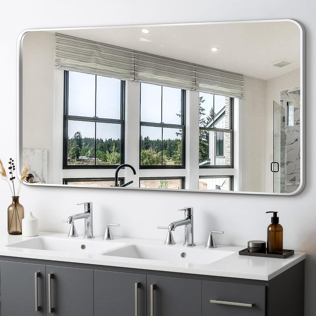 Delma Bathroom Vanity Mirror, Black Framed Bathroom Mirror for Over Sink, High-Definition Bathroom Mirror, Versatile Bathroom Vanity Mirror, Hangs Horizontally or Vertically(50x30, Silver)