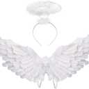 Angel Costume Wings And Halo Angel Costume for Girls Kids Women Adult Halloween Christmas (White)