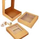 Bakepacker 55pcs Brown Pie Boxes 8x8x2.5 inches Easy Assemble Macaroon Bakery Boxes Cookie Boxes with Window for Bakery (Auto-pop Up)