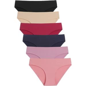 Caterlove Women's Seamless Underwear No Show Stretch Bikini Panties Silky Invisible Hipster 6 Pack, Size: XS