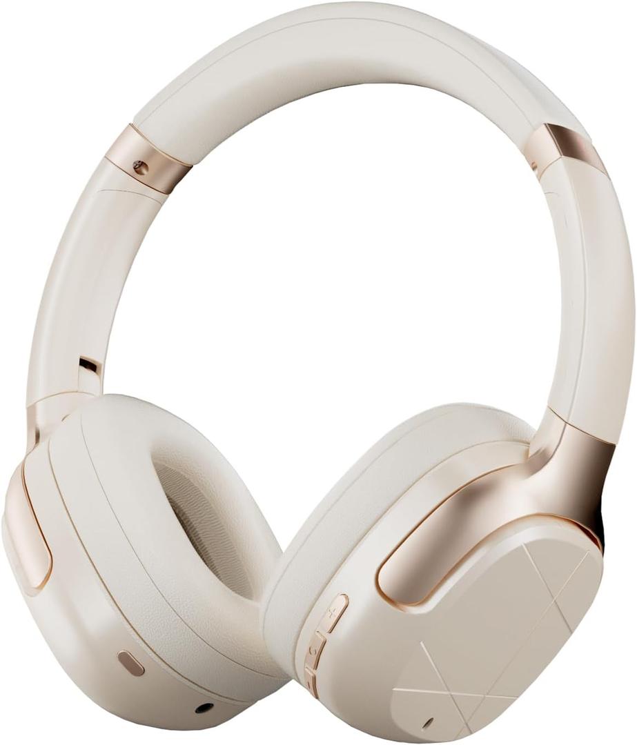 Hybrid Active Noise Cancelling Headphones, Wireless Over Ear Bluetooth | 50H Long ANC Playtime,HiFi Audio Deep Bass,Customized EQ via APP,Rotatable and Foldable,Transparency Mode (Cream White)