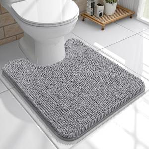 OLANLY Toilet Rugs U-Shaped 20x20, Extra Soft Absorbent Chenille Contour Bathroom Rugs for Toilet, Dry Quickly, Machine Washable, Non-Slip Bath Mat, Grey