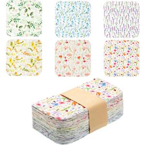 Kinlop 24 Pcs Spring Easter Lunchbox Cloth Napkins Bulk Reusable 2 Ply 8" x 8" Floral Style Flannel Wipes Washable Soft Cotton Sturdy Absorbent Cloth Placemats for Dining Home Party
