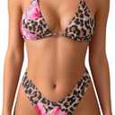 MakeMeChic Women's Polka Dots Triangle Thong Bikini Sets Floral Cute Bathing Suit Swimsuits (Pink, S)