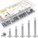 VGBUY 180Pcs #8 Self Tapping Screws Assortment Kit, 410 Stainless Steel Self Drilling Screws for Metal, 6 Sizes (1/2", 5/8", 3/4", 1", 1-1/4", 1-1/2") Modified Truss Head Sheet Metal Screw