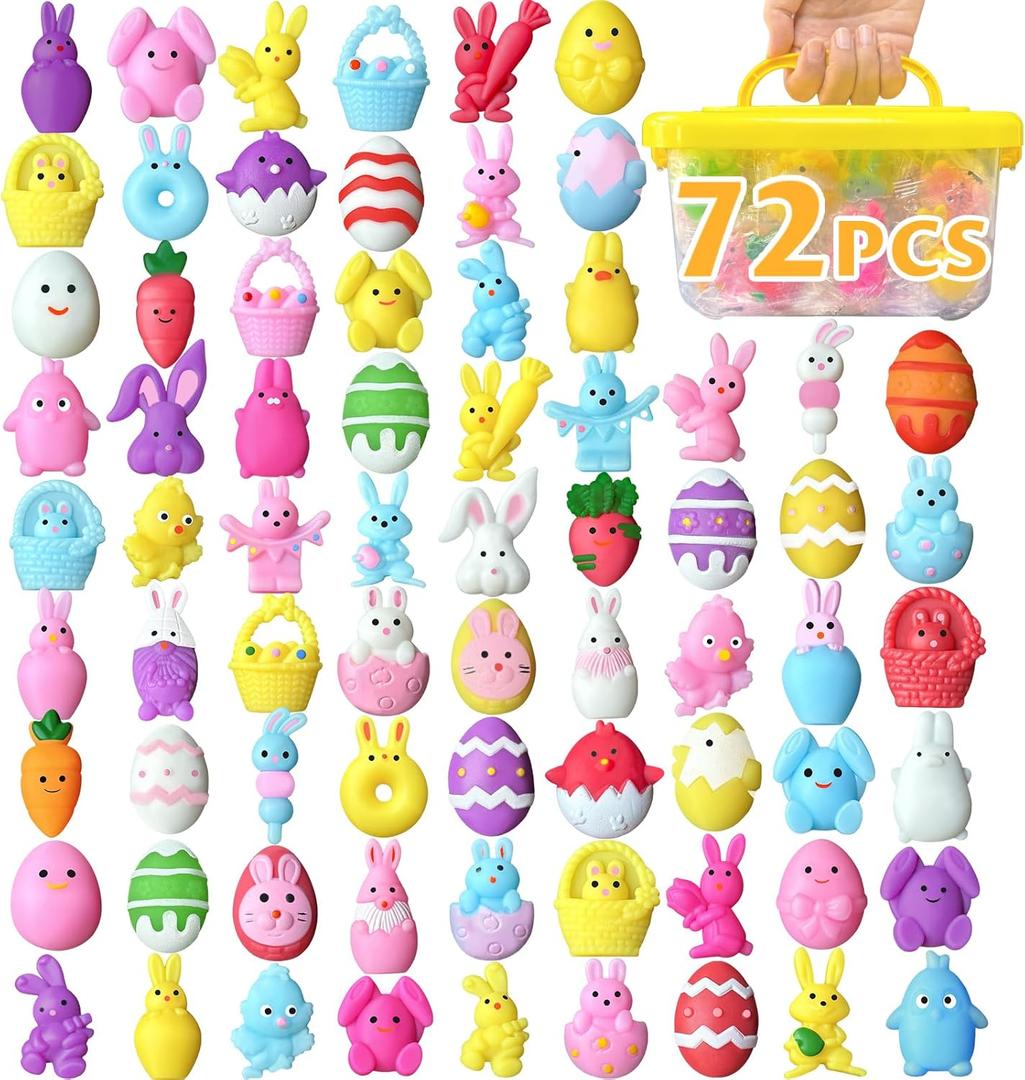 72PCS Easter Mochi Squishy Toys, Easter Animal Squishies for Kids, Easter Egg Fillers for Eggs Hunt Game, Easter Fidget Toys for Toddlers & Teens, Easter Basket Stuffers, Classroom Prizes