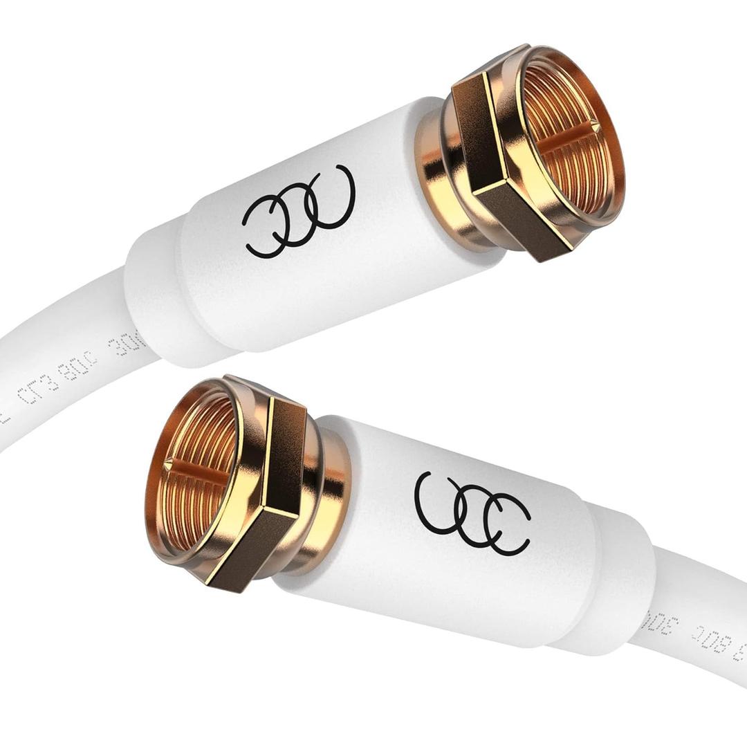 Ultra Clarity Cables Coaxial Cable 3ft - Triple Shielded RG6 Coax TV Cable Cord in-Wall Rated Gold Plated Connectors Digital Audio Video with Male F Connector Pin (Black) - 3 Feet (White)