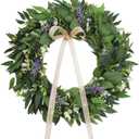 22Inch Spring Eucalyptus Wreath for Front Door Greenery Wreath Door with Olive Boxwood Leaves Bow for Spring Summer All Season Outdoor Home Decor