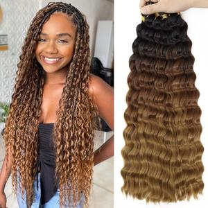 Eerya Ocean Wave Crochet Hair 18 Inch 6 Packs Deep Wave Crochet Hair for Black Women Synthetic Wavy Curly Braiding Hair for Boho Braids (18 inch, T1B/30/27)