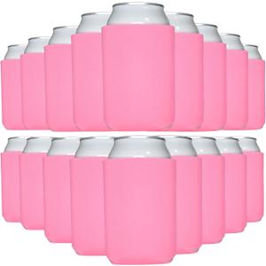 TahoeBay Bulk Blank Beer Can Cooler Sleeves (50-Pack) Sublimation Blanks for Vinyl Plain Soft Foam Can Sleeves Coolers for Soda Cans & Bottles Black, White, Assorted Solid Color (Neon Pink)