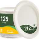 WELLIFE 100% Compostable Oval Paper Plates 12 Inch, 125-Pack Heavy Duty Paper Plates Bulk,Biodegradable Bagasse,Eco-Friendly Disposable Dinner Plate for BBQ,Picnic,Party (BPI Certified,Microwaveable) (White)