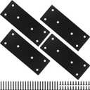 Mending Plate, Black Metal Flat Straight Brace Bracket, Double-Wide Metal Plate, Joining Plate for Wood Furniture Fence Fastening with Screws in 2 Different Lengths (48x128mm, 4 Pack)