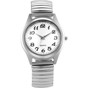 Lancardo Men's Elastic Band Watch: Analog Quartz Round Face Stretch Band Easy to Read Silver Gold Tone Wrist Watch Father's Day