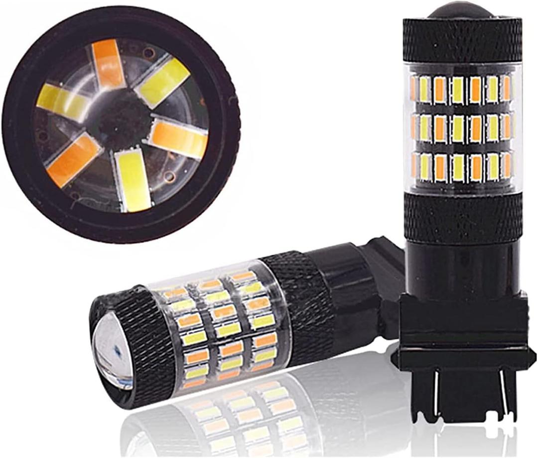 7443 7444 60SMD Switchback LED Bulb, Dual Color Amber Yellow Turn Signal Lights (Blinker Lamps), 6000K Xenon White Super Bright Parking Lights, Plug & Play, Pack of 2