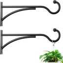 Outdoor Plant Hanging Hooks for Wall: 11 Inch Black Metal Bracket for Hanging Baskets, Bird Feeders, Wind Chimes, Flower Baskets, Yoga Mat, Lanterns. 2 Pack