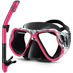 Greatever Dry Snorkel Set,Panoramic Wide View Anti-Fog Scuba Diving Mask,Professional Snorkeling Gear for Adults Kids (Large)