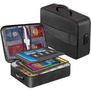 Fireproof Document Box with 5200 Heat Insulated, Document Organizer with Lock and Aluminum Foil Fire-Retardant Lining, Portable Home Travel Safe Storage with Multi-Layer for Important Documents (15"x11"x4.1")