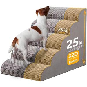 25" H Dog Stairs for Small and Medium Dogs 5-Step Ramps for High Beds and Couch Non-Slip Extra Wide Pet Stairs for Old Dogs and Puppy and Cat - Stable & Durable with Machine Washable Cover Indoor