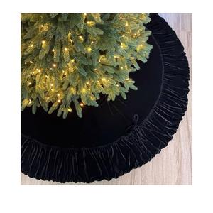 Starry Dynamo 60Inch Ruffled Velvet Christmas Tree Skirt with Foam Padding, Nylon Backing and LaceUp Tie Closure, Black