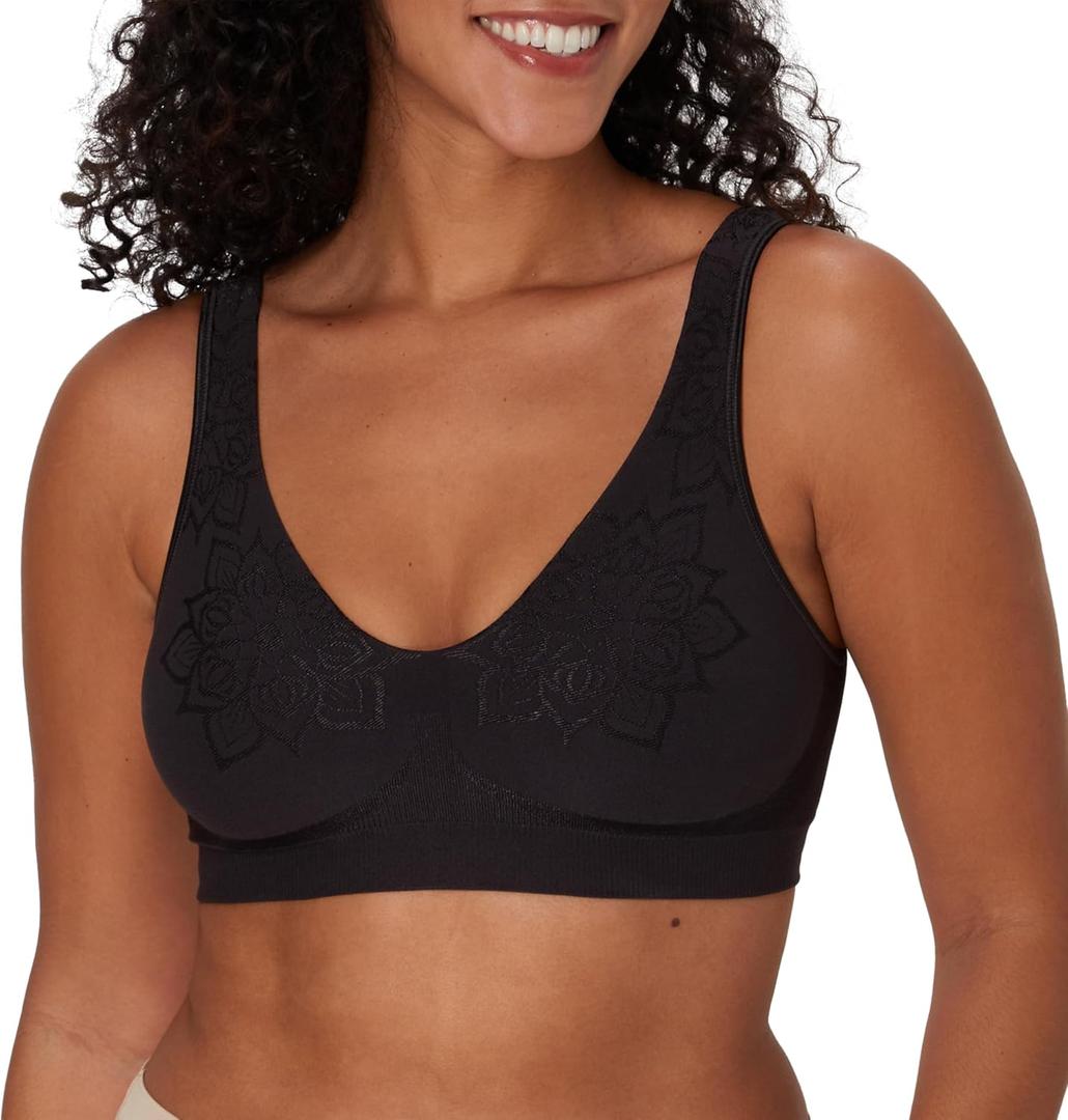 Bali Women's Wireless Bra, Comfort Revolution Seamless T-Shirt Bras for Women, ComfortFlex Fit (Black, L)