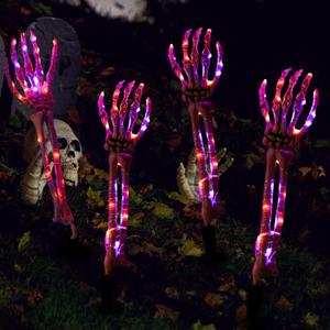 Hourleey Halloween Decoration, Lighted Skeleton Arm Stake, Scary Realistic Hands Bone Waterproof Battery Operated, Indoor Outdoor Halloween Ornament, 4 PCS (2 FT, Purple & Orange)