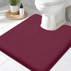 Smiry Memory Foam Toilet Rugs U-Shaped 20x20, Extra Soft Absorbent Non-Slip Contour Bathroom Rugs, Machine Washable Bath Mats for Toilet, Burgundy