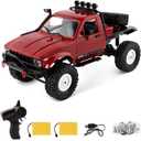 RC Truck 1/16 RC Rock Crawler, WPL C14 4x4 RC Semi Truck, 2.4GHz Remote Control Car, All Terrain Off Road RC Climbing Car with LED Lights and 2 Batteries for Adults (Red)