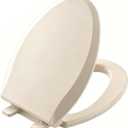 Toilet Seat Elongated Almond, 18.5 x 14.2 Inch, Slow Close, Bottom-Mount Design, Fits 2-Piece Toilets, Durable & Easy to Install, PP Material Safe and Durable