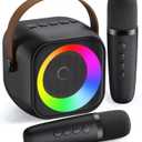 Mini Karaoke Machine, Portable Bluetooth Karaoke Speaker with 2 Wireless Microphones and Party Lights for Kids and Adults, Birthday Gifts for Girls Boys Family Home Party (Black 2 Mics)