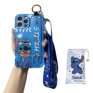 TPU Cartoon Case Protective Phone Case for iPhone 12 Pro Max | 6.7'', Stitch, Upgraded Wrist Strap Band, Adjustable Lanyard, Shockproof, for Women Girls