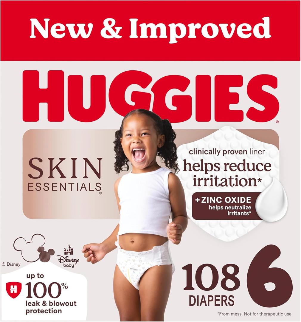 Huggies Size 6 Diapers, Skin Essentials Baby Diapers, Size 6 (35+ lbs), 108 Count (2 Packs of 54)