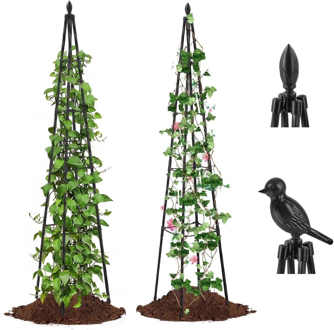 2 Pack Garden Trellis for Climbing Plants Outdoor,63inch Tall Rustproof Metal Obelisk Trellis Support for Potted Vines Vegetable Plants Indoor Outdoor, Lightweight (5.2 FT)